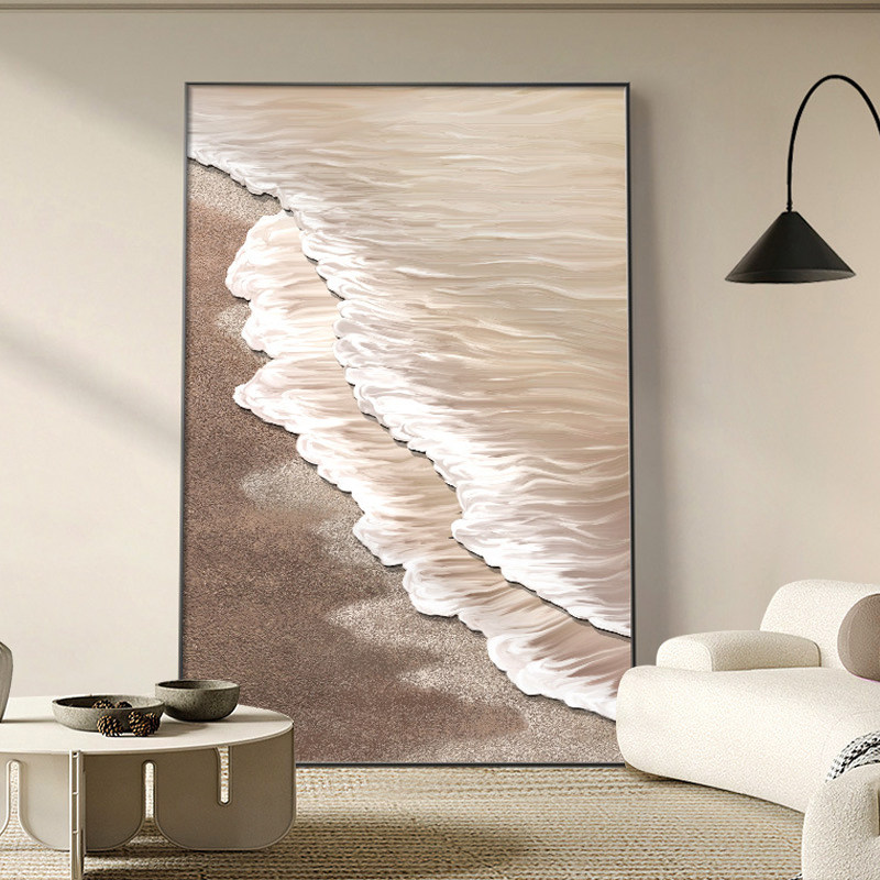 海浪肌理抽象油画客厅装饰画包邮