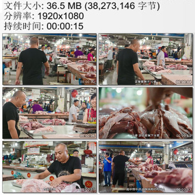 菜市场 卖肉的摊视频贩 中年男人买肉 高清实拍视频素材
