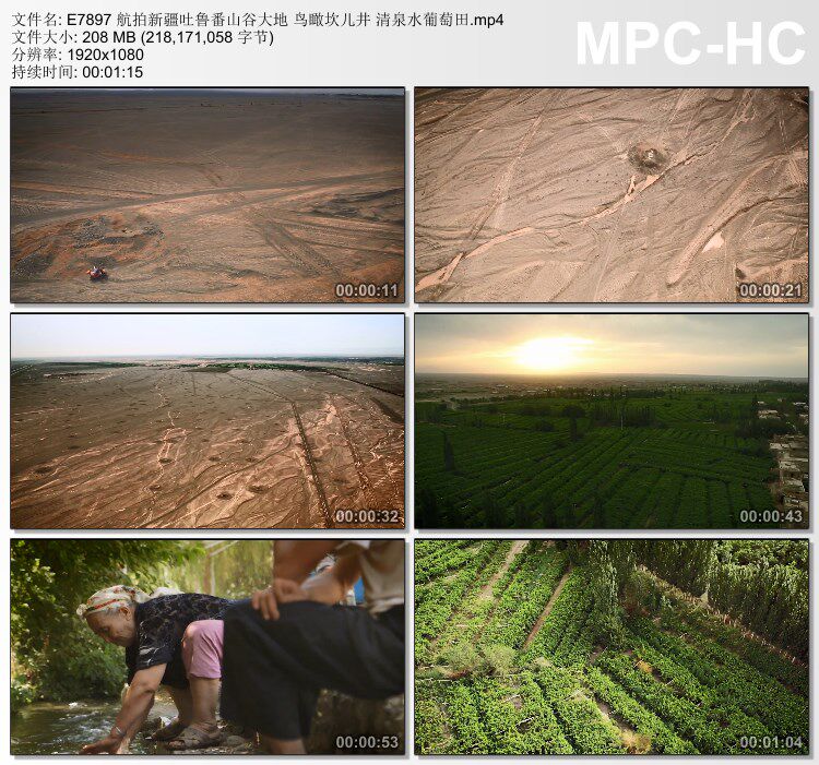 航拍新疆吐鲁番山谷大地 鸟瞰坎儿井 清泉水葡萄田 实拍视频素材