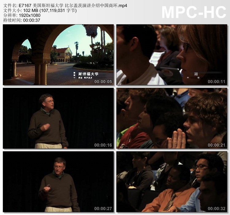美国斯坦福大学 比尔盖茨演讲介绍中国商环 高清实拍视频素材