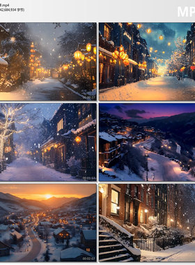 4k冬天冬季城市雪城市夜晚下雪冬天城市雪景夜AIGC背景短视频素材