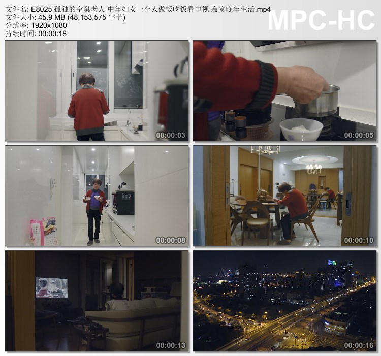 空巢老人一个人做饭吃饭看电视 寂寞晚年生活 实拍视频素材