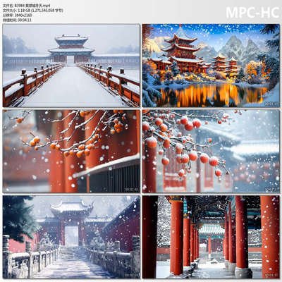 4k故宫紫禁城冬天下雪唯美雪景北京紫禁城故宫红墙AIGC短视频素材