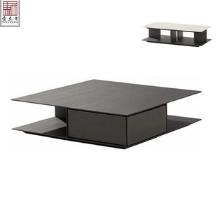 Poliform家具小户型实木岩板茶几会客桌茶台客厅双层咖啡桌洽谈桌