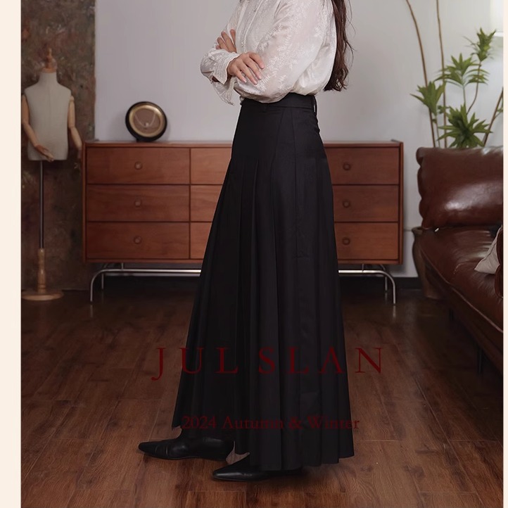 JULSLAN原创 压褶腔调长裙 帅气利落含羊毛通勤秋冬半裙