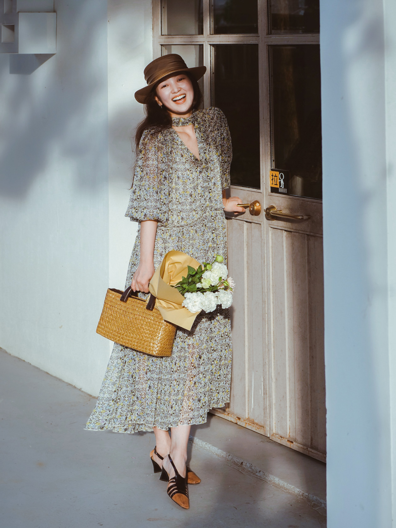 淑女A型雪纺花卉手工菱形格