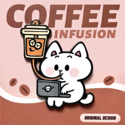 咖啡猫原创金属胸针徽章