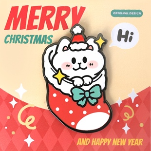 别动小行星 卡通可爱 圣诞袜猫原创金属胸针徽章pin磁吸男女潮个性