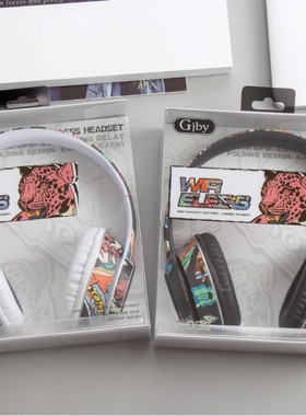 GJBY冠佳头戴式无线蓝牙耳机个性涂鸦猫耳发光重低音多功能可插卡