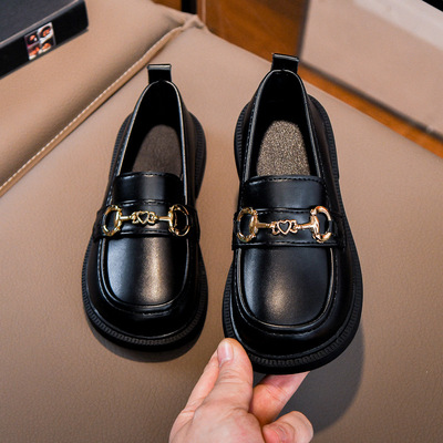 学院风大圆头儿童单鞋黑色表演鞋子中小童女童小皮鞋套脚乐福鞋潮