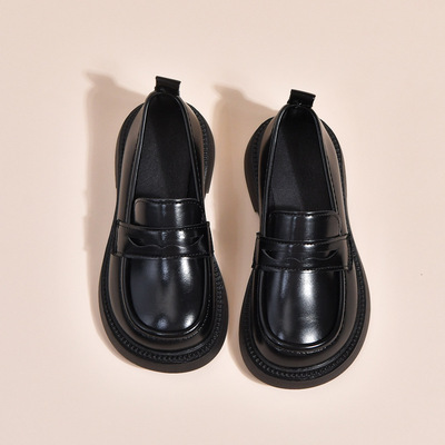 英伦风小皮鞋女童2025新款春秋松糕厚底玛丽珍乐福鞋黑色学生单鞋