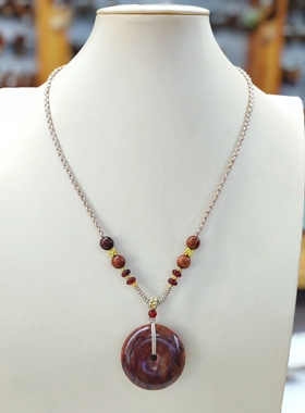 海南黄花梨平安扣项链海南黄花梨红玛瑙