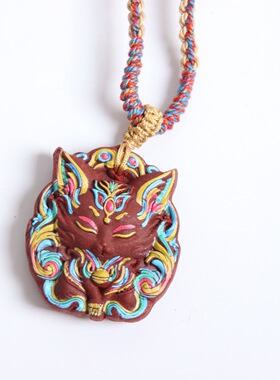 非遗传承手工香牌吊坠项链挂件花蕊彩绘狐狸牌凤九九尾狐