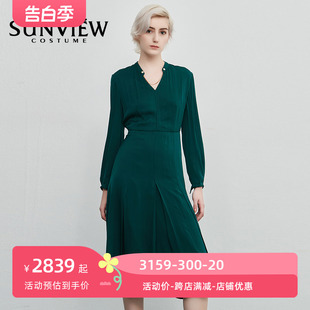 女装 SUNVIEW 尚约尚约礼服连衣裙长袖 2024年秋冬V领设计中长款