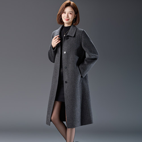 大码双面羊毛大衣女长款毛呢外套