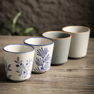 澳白杯陶瓷手握杯白色咖啡杯复古日式下午茶杯小资粗陶青花猪口杯