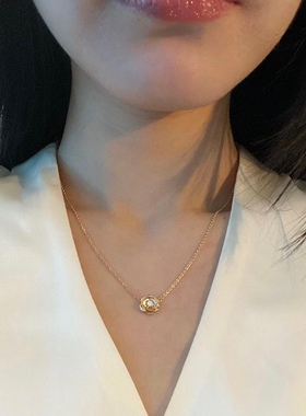 玫瑰花钻石项链女2023新款925纯银法式复古山茶花朵高级锁骨链
