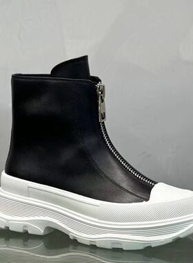 【米公子】24D210 24年秋冬新款前拉链厚底马丁靴胎小牛皮短靴