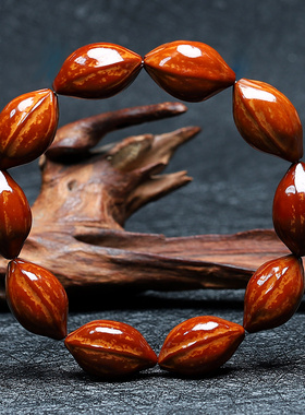 橄榄核铁核原皮手串橄榄胡红皮老料手工去霜打磨抛光手串男女把件