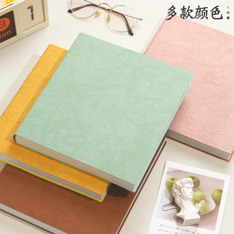 笔记本本子方形本考研厚本子简约高颜值ins风创意大学生横线方格本商务高档软壳学习笔记皮面轻奢手账日记本