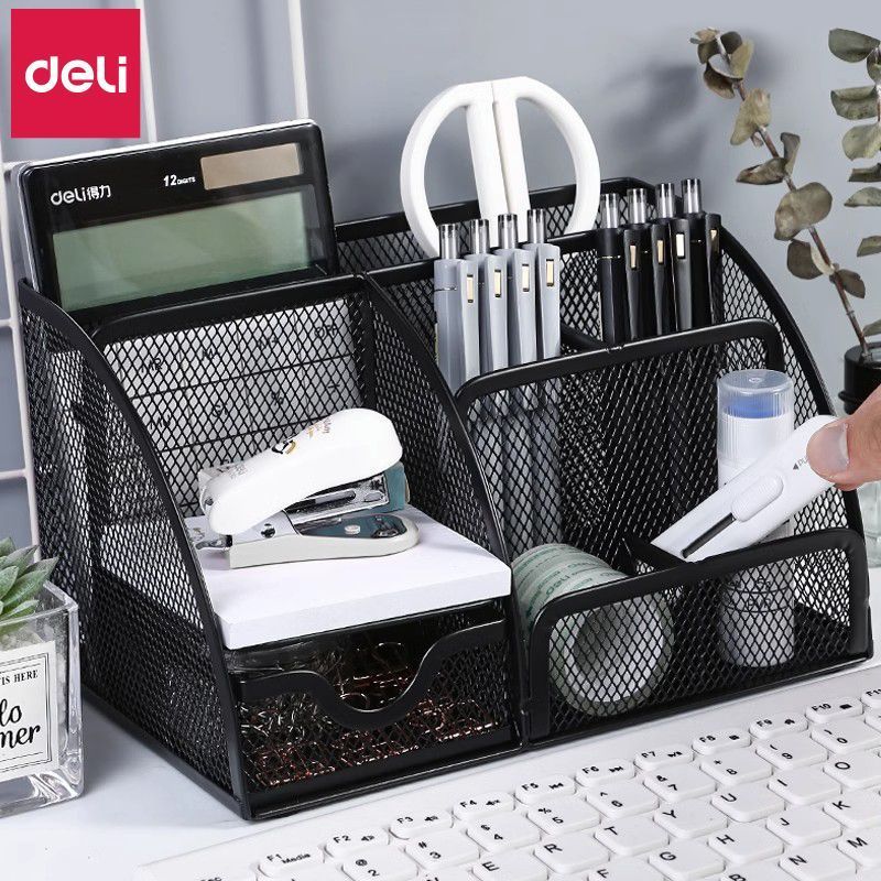 得力新款金属笔筒大容量收纳盒
