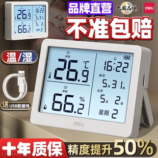 得力电子室内温度计壁挂家用数显高精度精准婴儿房温湿度计温度表