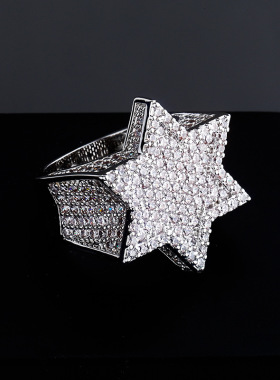 饰品欧美嘻哈锆石戒指五角星古巴