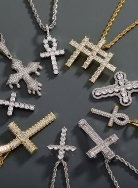 欧美爆款微镶锆石嘻哈项链安赫钥