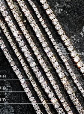 欧美嘻哈爆款网球链满钻项链铜镶