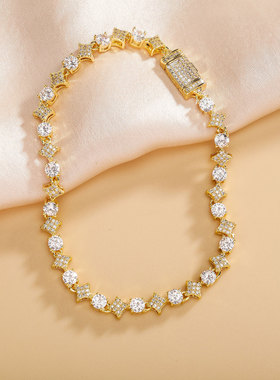 欧美新品手链四叶花锆石网球链项