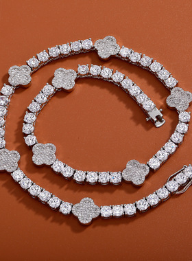 欧美嘻哈手链5MM四叶草锆石链网