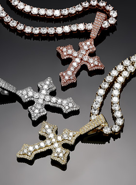 新款欧美嘻哈菱形大锆石复古十字