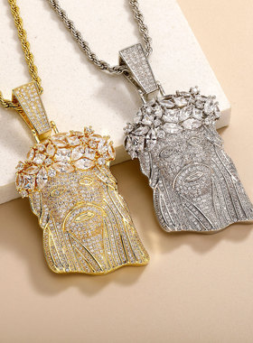 欧美嘻哈满钻铜锆石头像吊坠高级