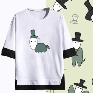 鸡块狗第五人格杰克夏二次元男女情侣可定制休闲短袖T恤衫假两件