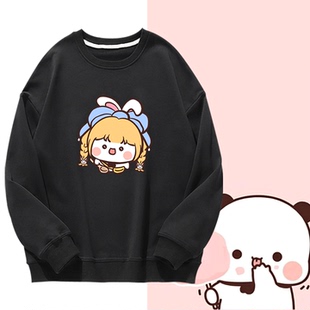 可定制套头圆领卫衣一二布布周边卡通可爱图案印花男女情侣秋冬季