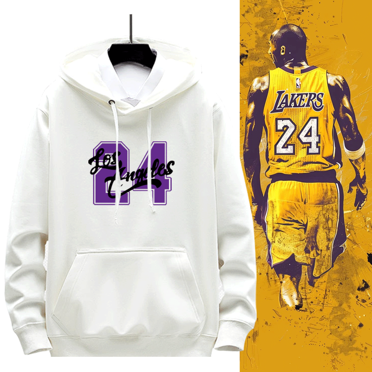 纪念黑曼巴科比篮球运动保暖湖人队Kobe24号8号可定制男带帽卫衣