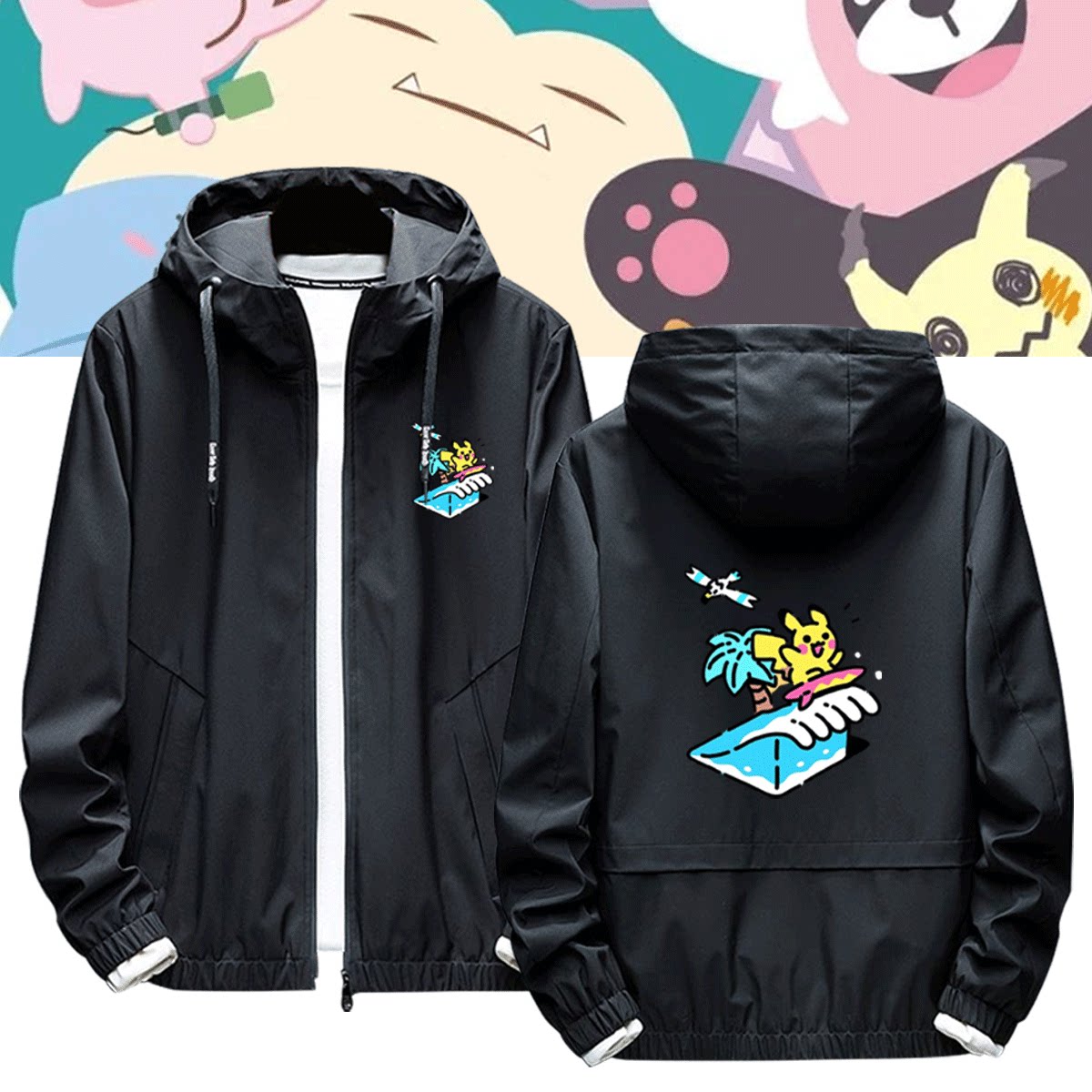 宝可梦联名男女秋冬季闪电鸟喷火龙神奇宝贝定制连帽外套拉链夹克