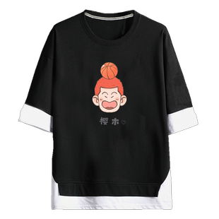 灌篮高手日系樱木花道流川枫Q版动漫联名男女定制半袖T恤衫假两件