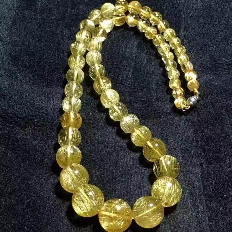 天然金发晶透体项链净体白水体发晶毛衣链财富之石黄色塔链闪高货