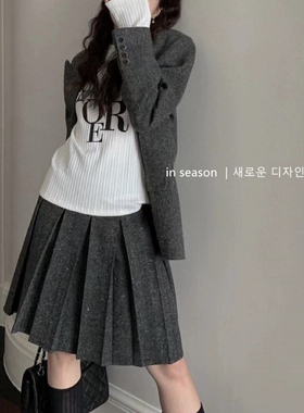 秋冬新款韩系时尚休闲气质毛呢半裙加厚百褶裙通勤百搭杂色短裙