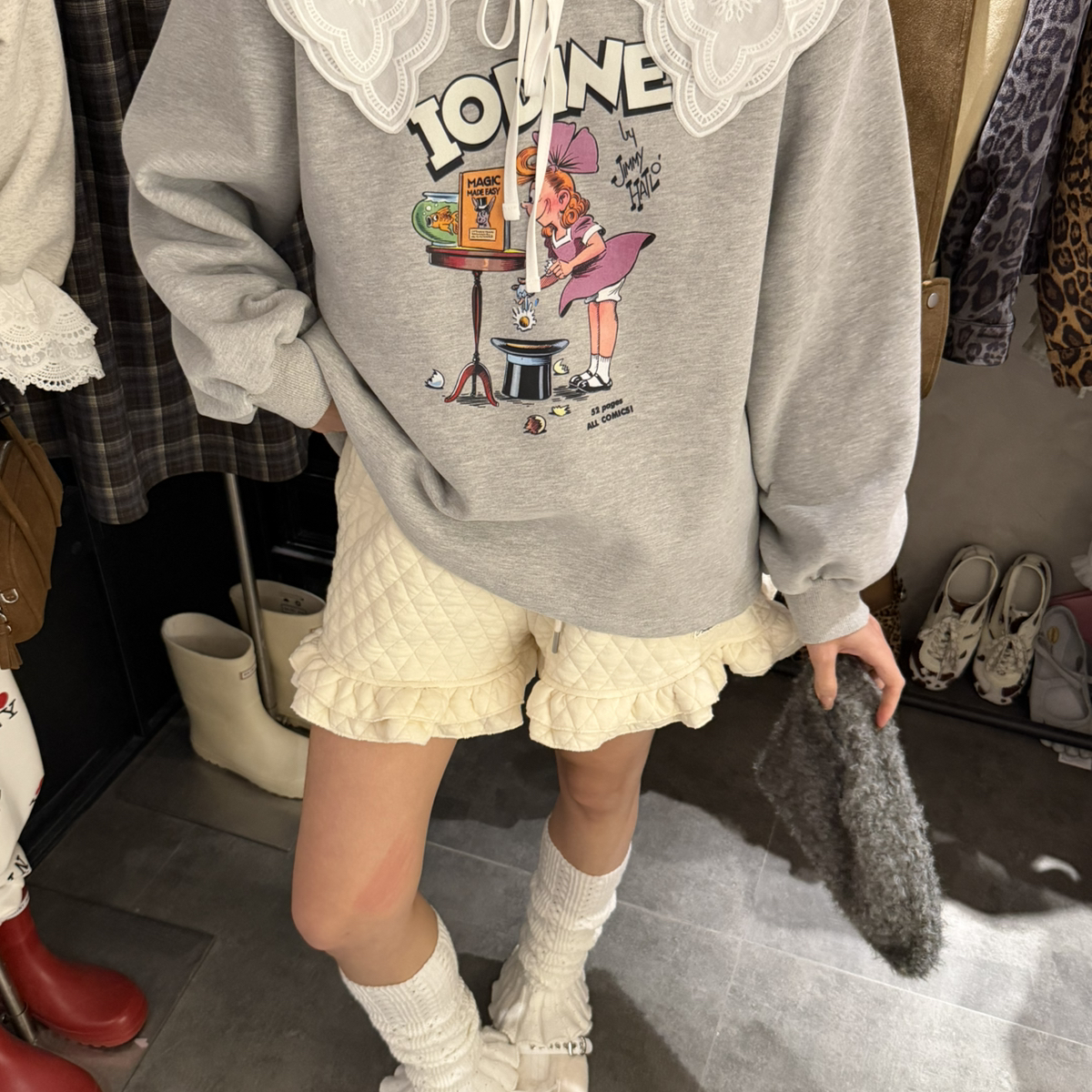 RICH正品冬季套头减龄上新韩版淑女娃娃领卡通印花加绒卫衣1951