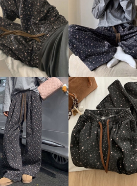 秋冬穿搭新款女直筒裤韩版超好看氛围感碎花高腰显瘦阔腿裤牛仔裤