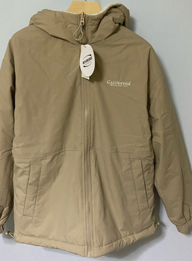 韩国专柜正品whoau羊羔绒连帽休闲外套男女同款两面穿棉服棉袄