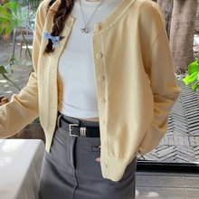 针织外套开衫女秋装爆款2025新款黄色上衣薄款春秋外搭毛衣宽松