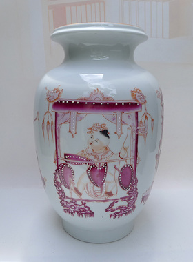 仿古手绘花瓶 生日寿礼景德镇陶瓷装饰摆设客厅书房中式传统摆件