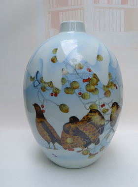 名家手绘花瓶 景德镇陶瓷装饰摆件彩绘田园风大花瓶客厅书房摆件