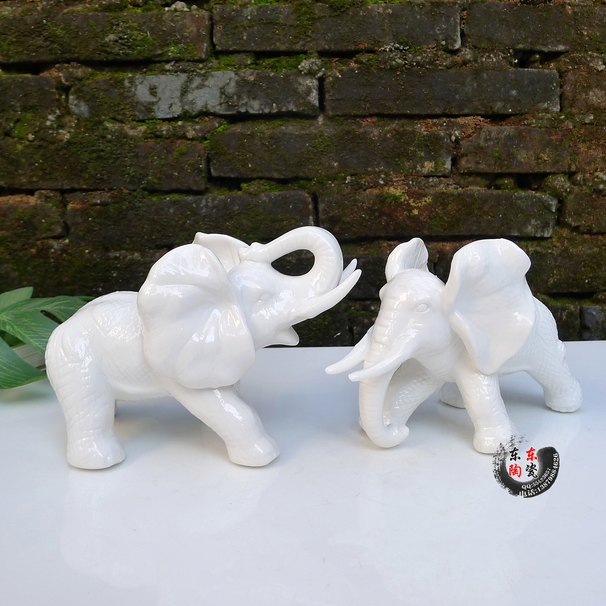 镇宅摆件 陶瓷大象风水摆件 小白龙象母子象招财吉祥  情侣对象