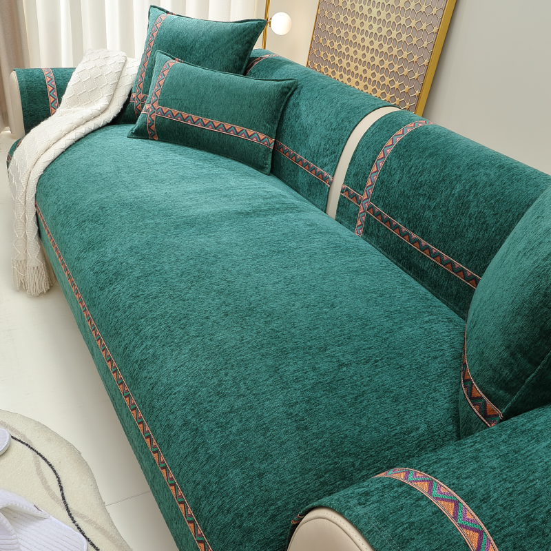 雪尼尔新款墨绿色沙发垫高档实木沙发套罩现代防滑沙发盖巾坐垫