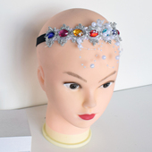 优雅彩色宝石珍珠头饰女复古花朵装 饰新娘头饰链条礼帽