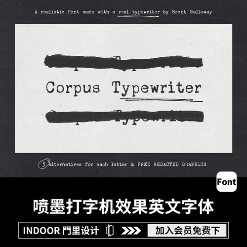 复古喷墨老式打字机油墨印刷效果PSAI衬线英文字体安装包设计素材